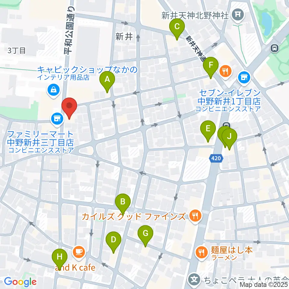 中野 Studio twl周辺のファミレス・ファーストフード一覧地図