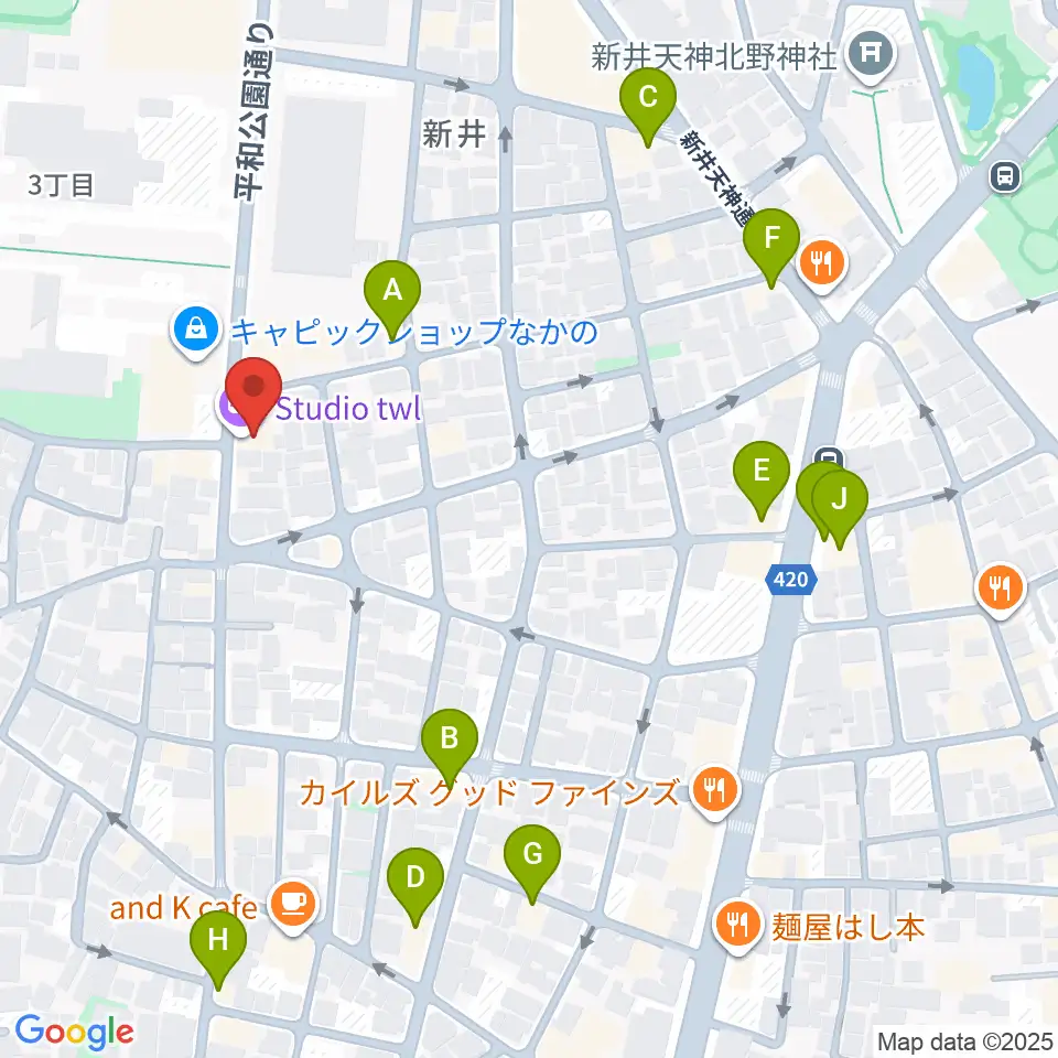 中野 Studio twl周辺のファミレス・ファーストフード一覧地図