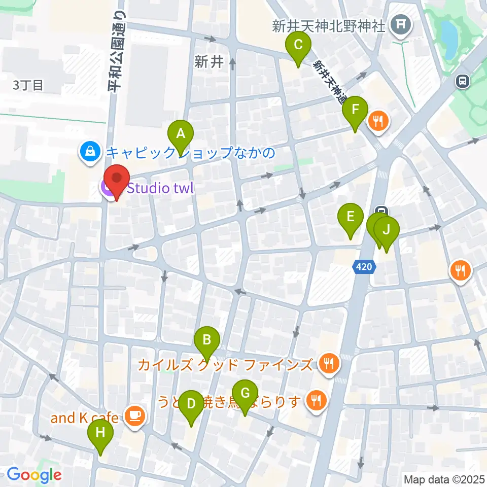 中野 Studio twl周辺のファミレス・ファーストフード一覧地図