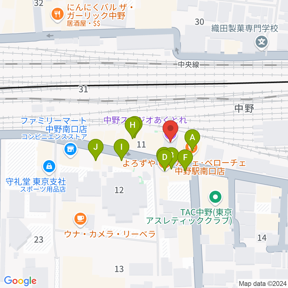 中野あくとれ周辺のファミレス・ファーストフード一覧地図