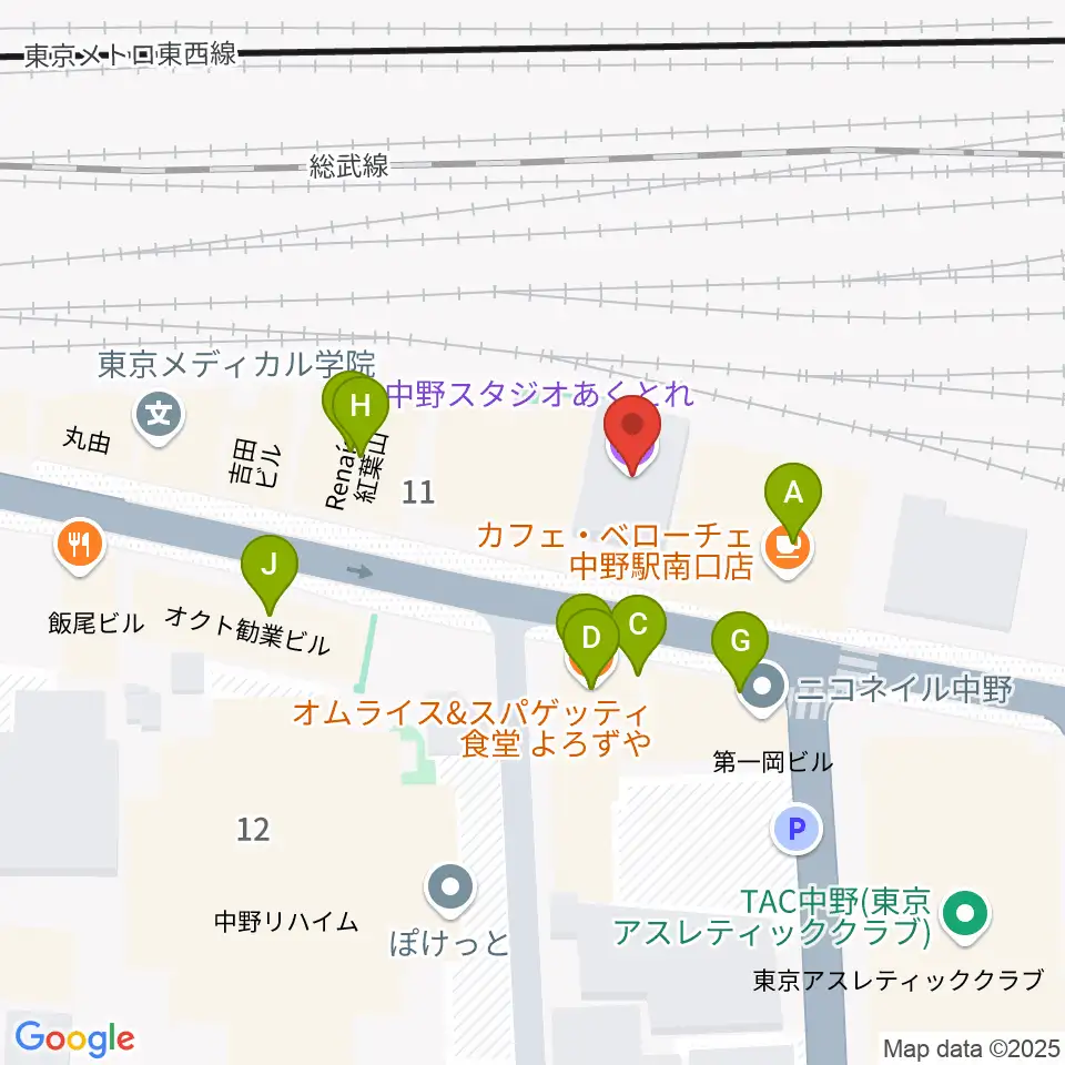 中野あくとれ周辺のファミレス・ファーストフード一覧地図
