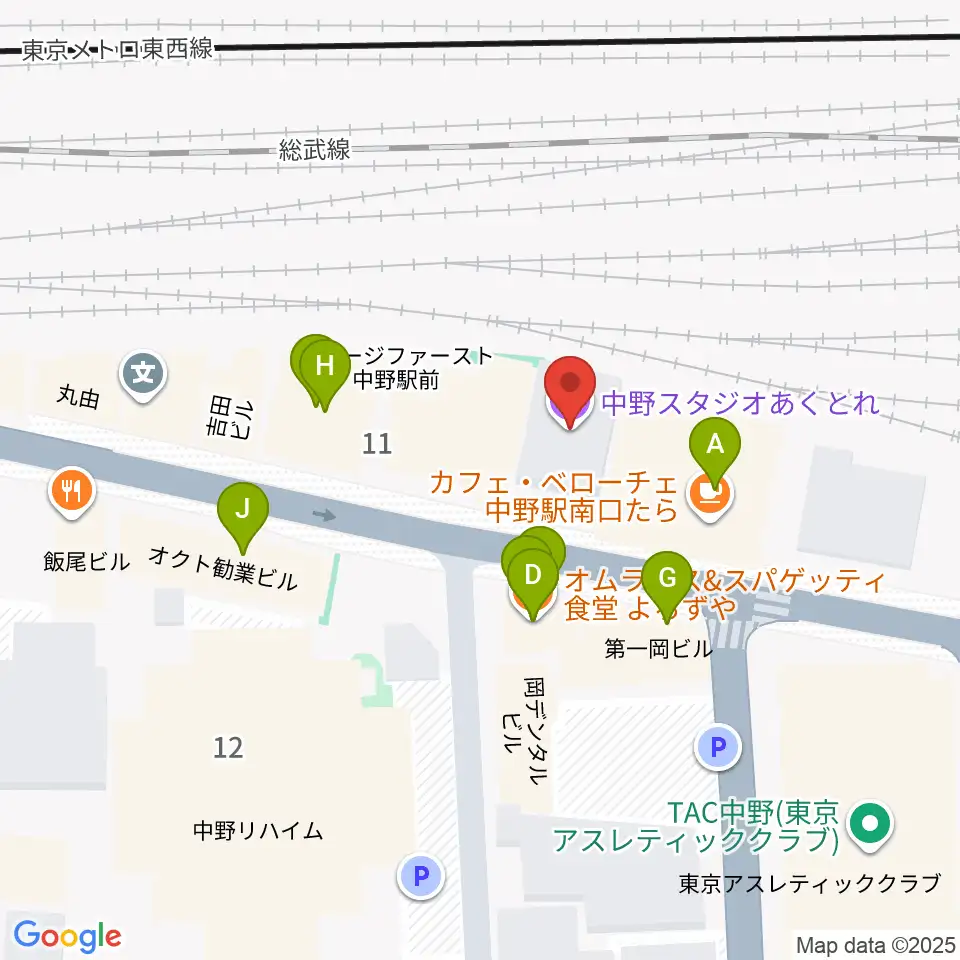 中野あくとれ周辺のファミレス・ファーストフード一覧地図