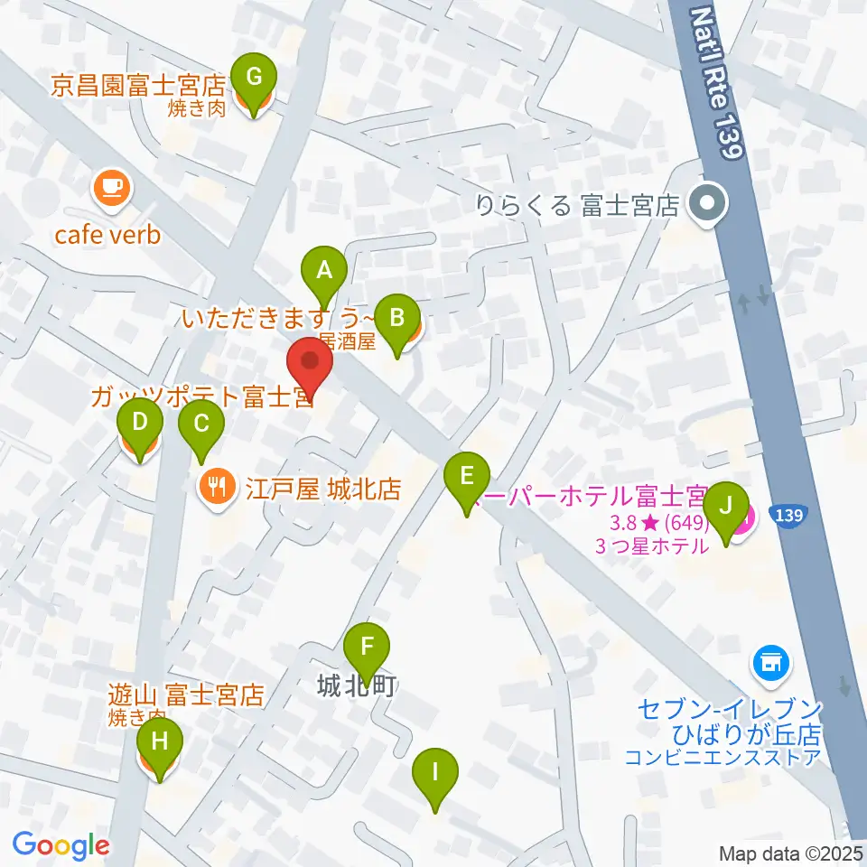 タンザワ楽器 富士宮音楽館周辺のファミレス・ファーストフード一覧地図