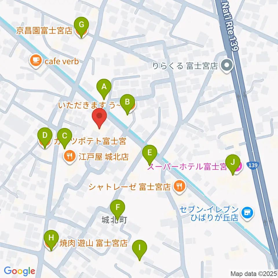 タンザワ楽器 富士宮音楽館周辺のファミレス・ファーストフード一覧地図