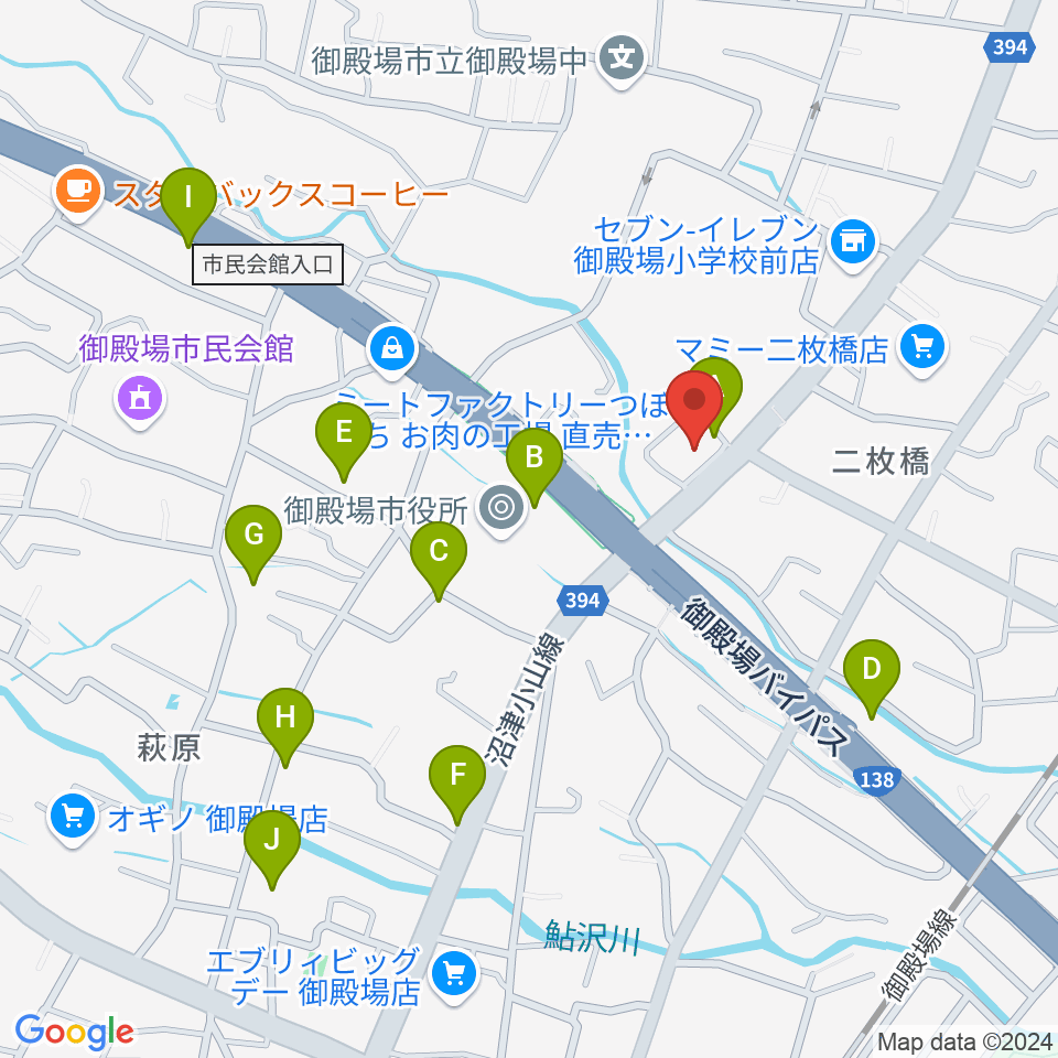 タンザワ楽器 御殿場店周辺のファミレス・ファーストフード一覧地図