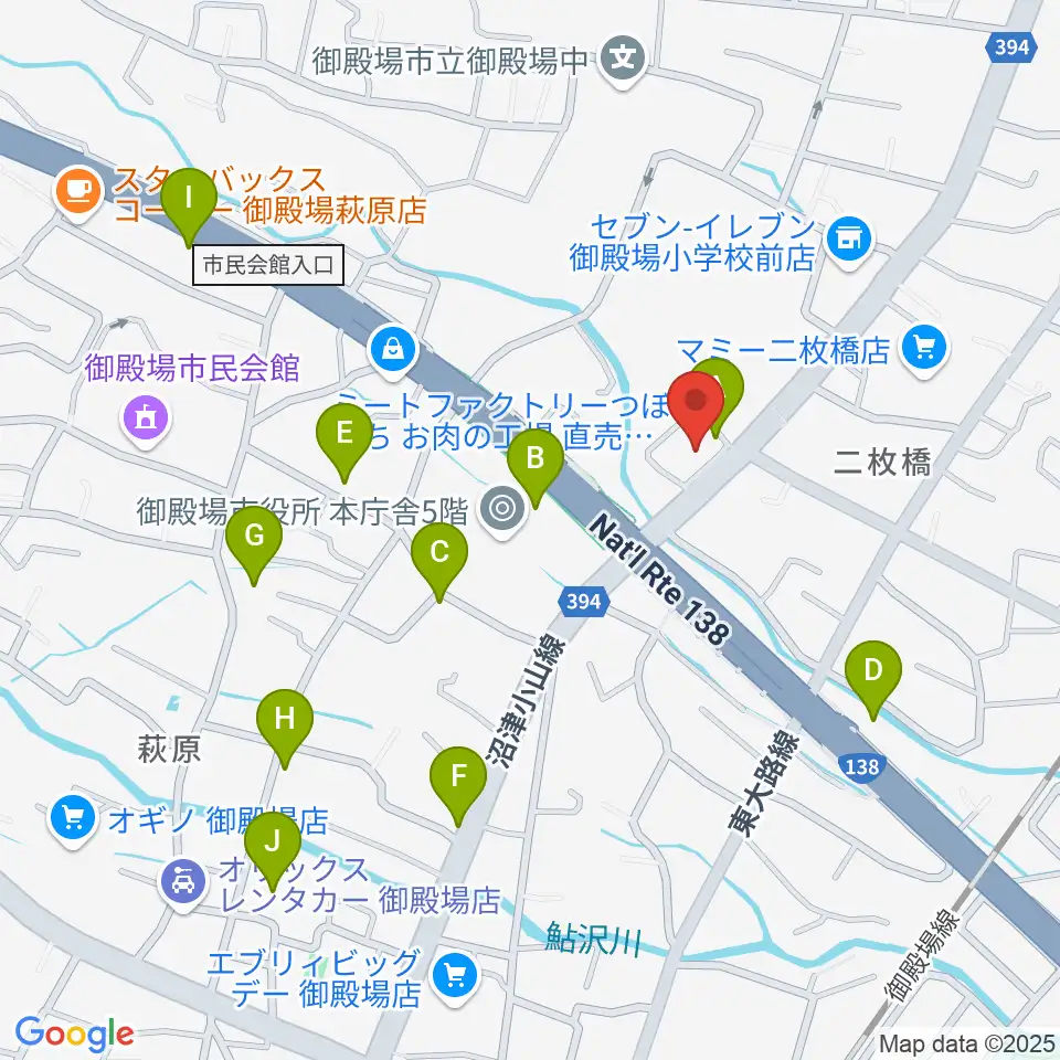 タンザワ楽器 御殿場店周辺のファミレス・ファーストフード一覧地図
