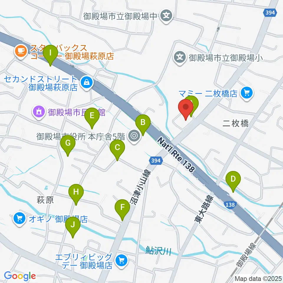 タンザワ楽器 御殿場店周辺のファミレス・ファーストフード一覧地図