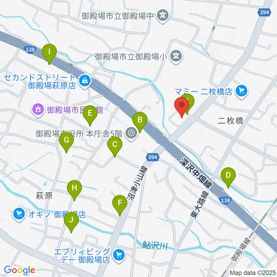 タンザワ楽器 御殿場店周辺のファミレス・ファーストフード一覧地図