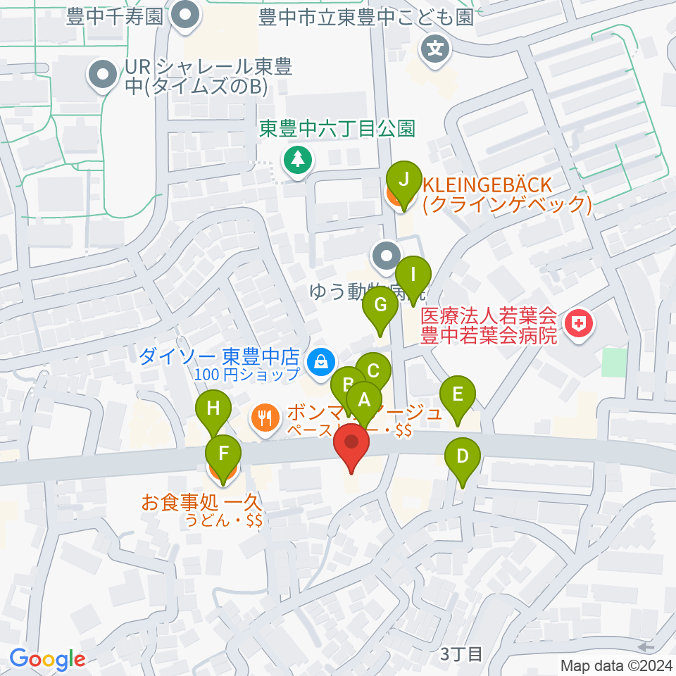 玉田ピアノ東豊中センター周辺のファミレス・ファーストフード一覧地図