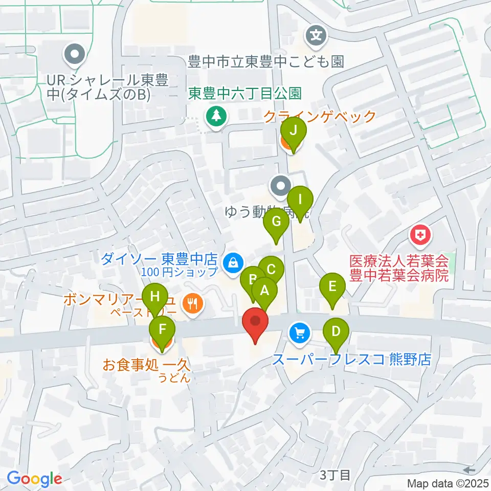 玉田ピアノ東豊中センター周辺のファミレス・ファーストフード一覧地図
