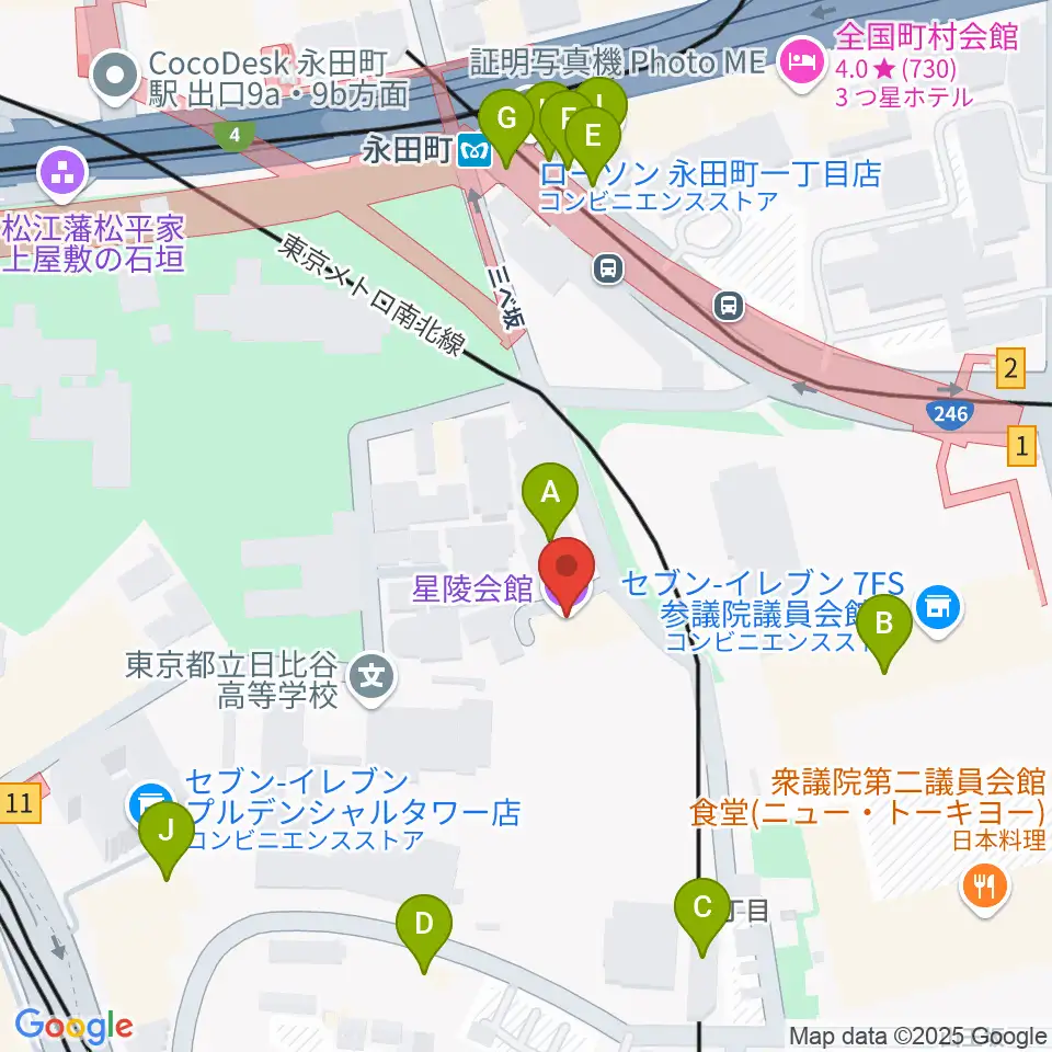 星陵会館周辺のファミレス・ファーストフード一覧地図