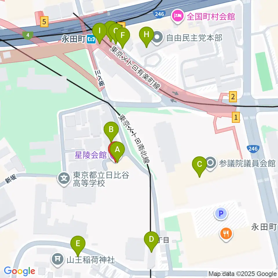 星陵会館周辺のファミレス・ファーストフード一覧地図