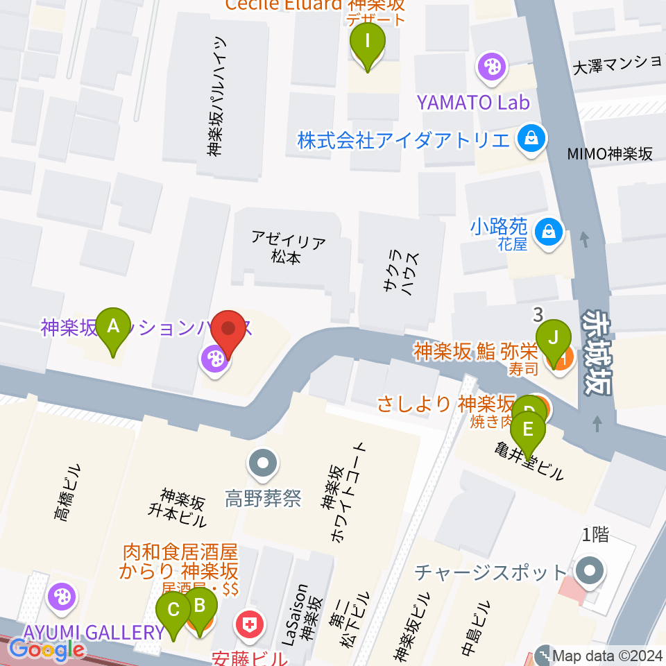 神楽坂セッションハウス周辺のファミレス・ファーストフード一覧地図