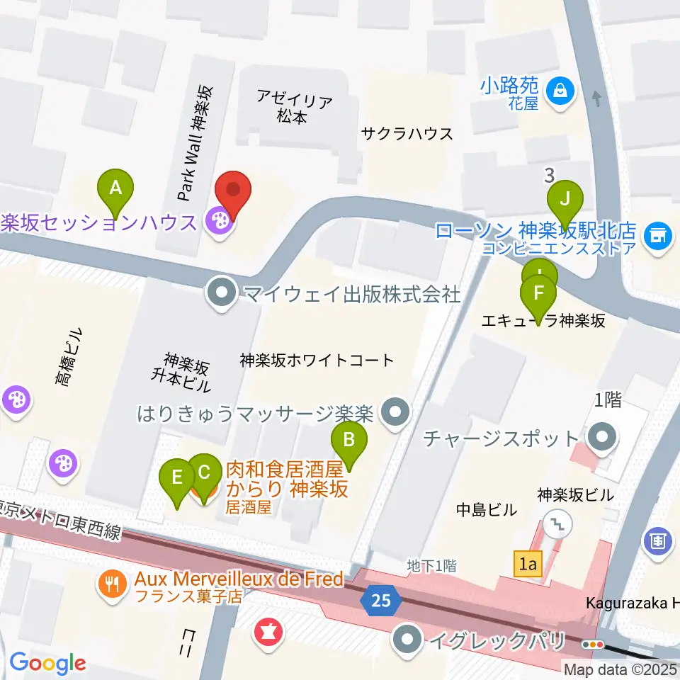 神楽坂セッションハウス周辺のファミレス・ファーストフード一覧地図