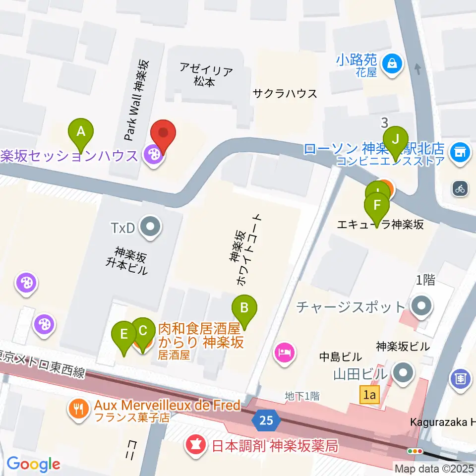 神楽坂セッションハウス周辺のファミレス・ファーストフード一覧地図