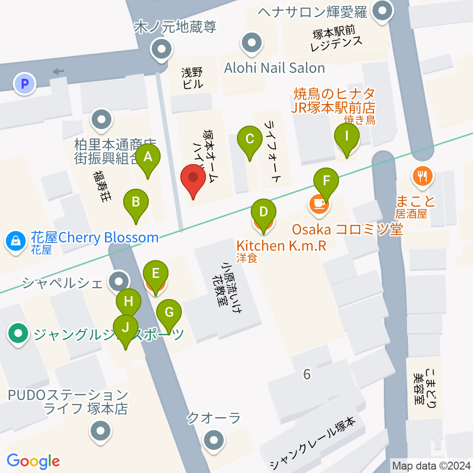 玉田ピアノ 塚本センター周辺のファミレス・ファーストフード一覧地図