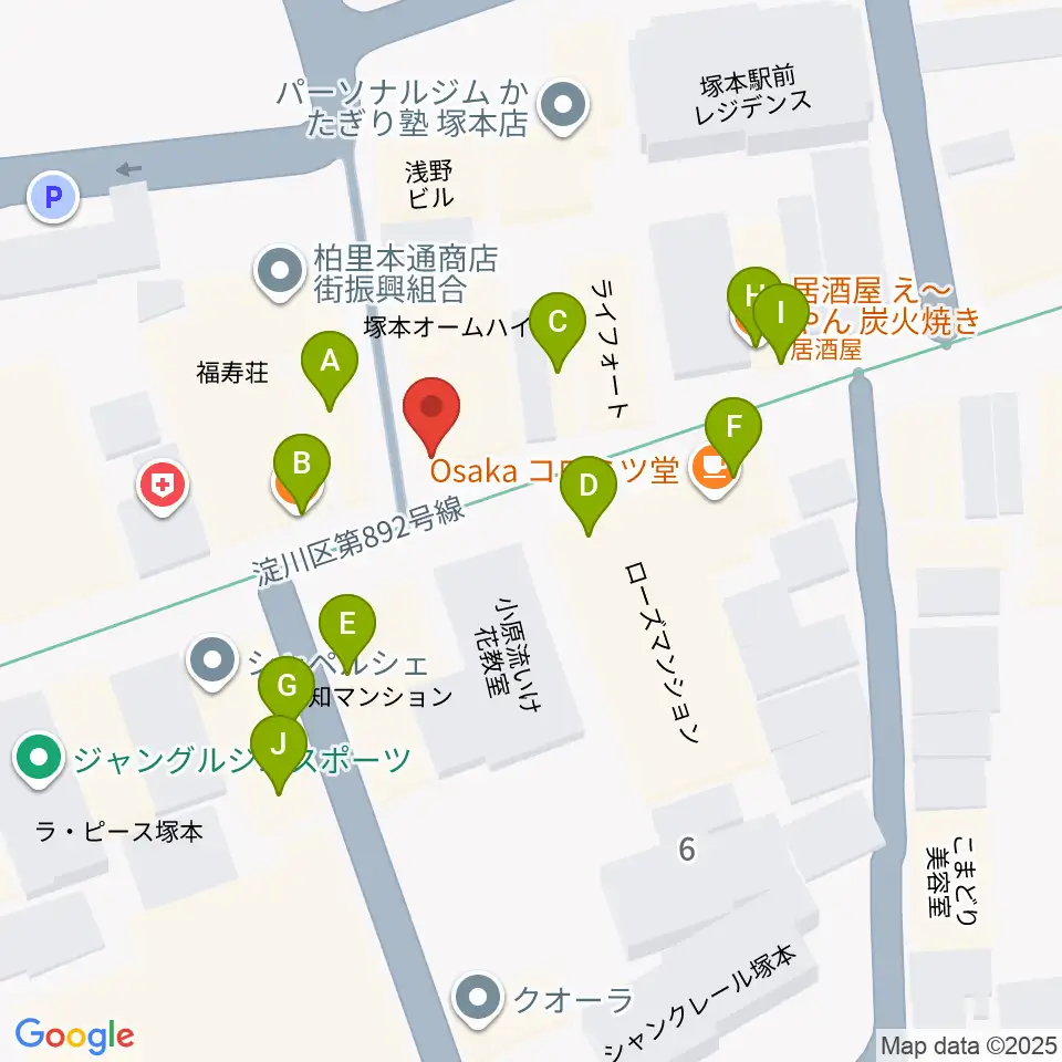 玉田ピアノ 塚本センター周辺のファミレス・ファーストフード一覧地図