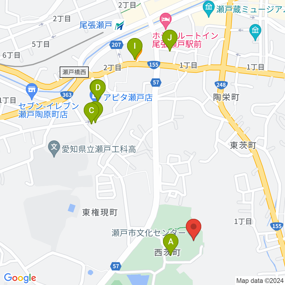 瀬戸市文化センター周辺のファミレス・ファーストフード一覧地図