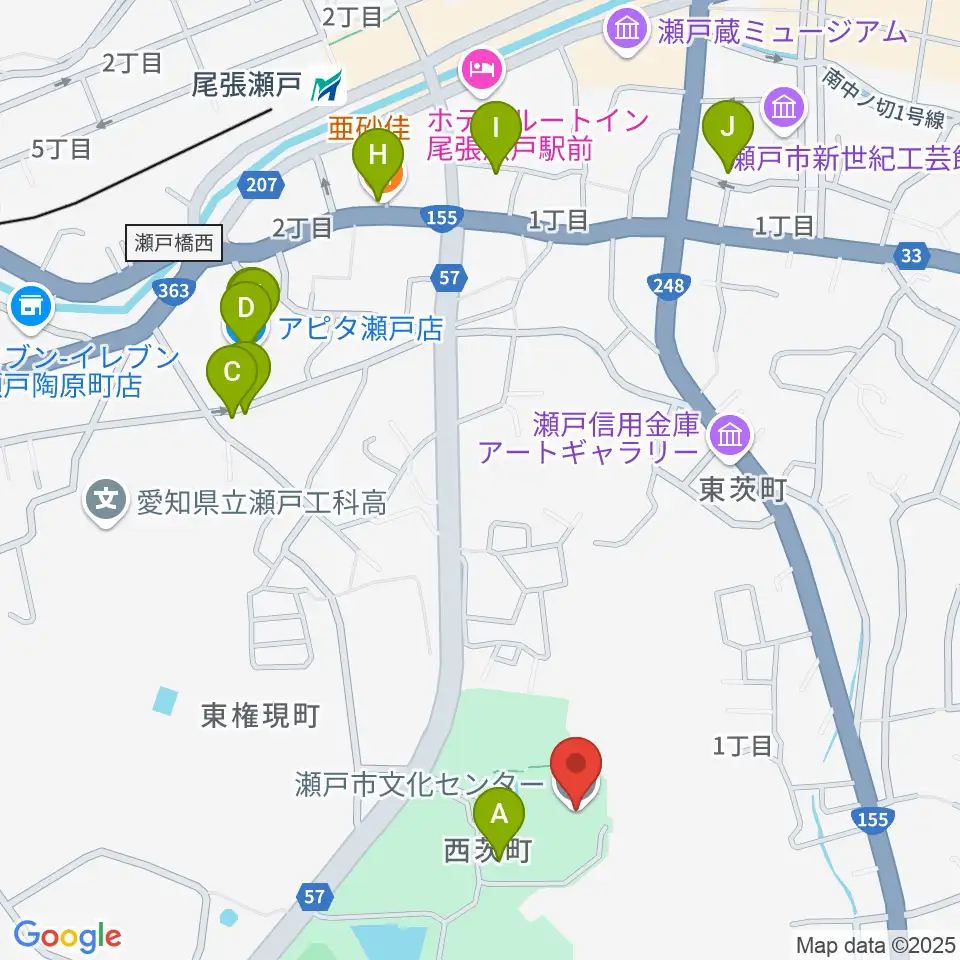 瀬戸市文化センター周辺のファミレス・ファーストフード一覧地図