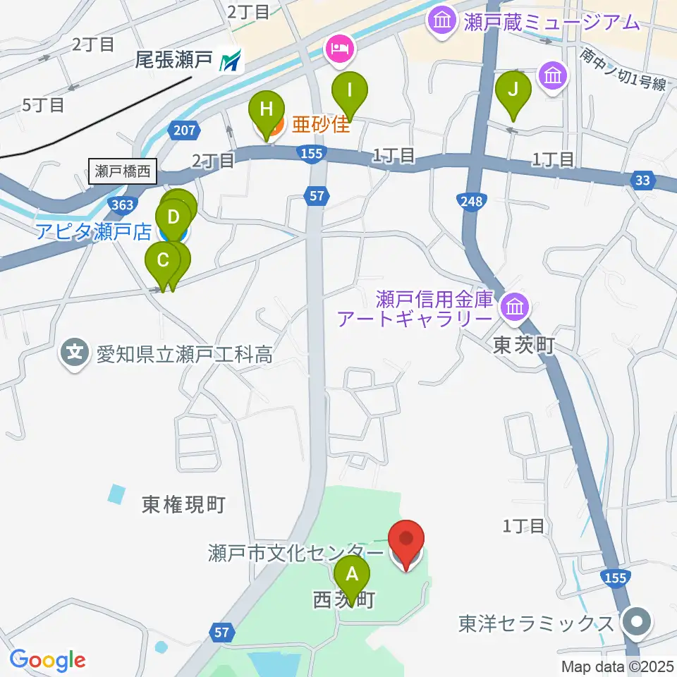 瀬戸市文化センター周辺のファミレス・ファーストフード一覧地図