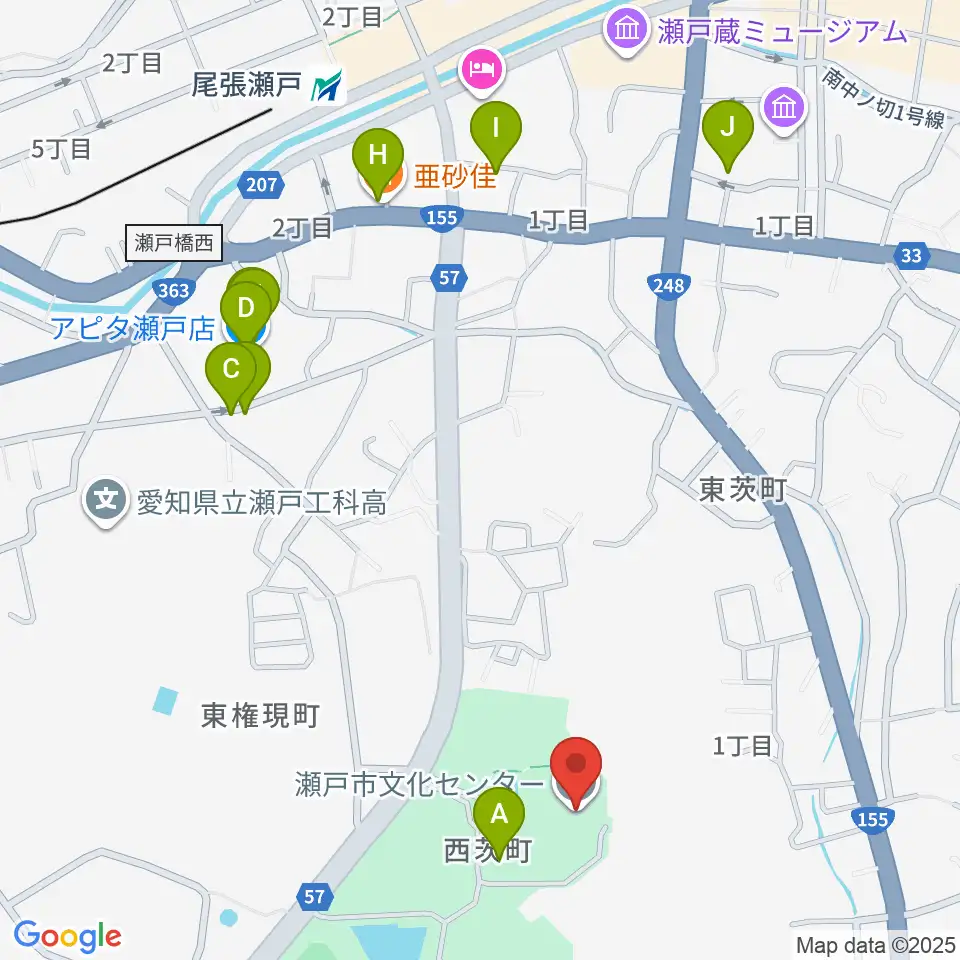 瀬戸市文化センター周辺のファミレス・ファーストフード一覧地図