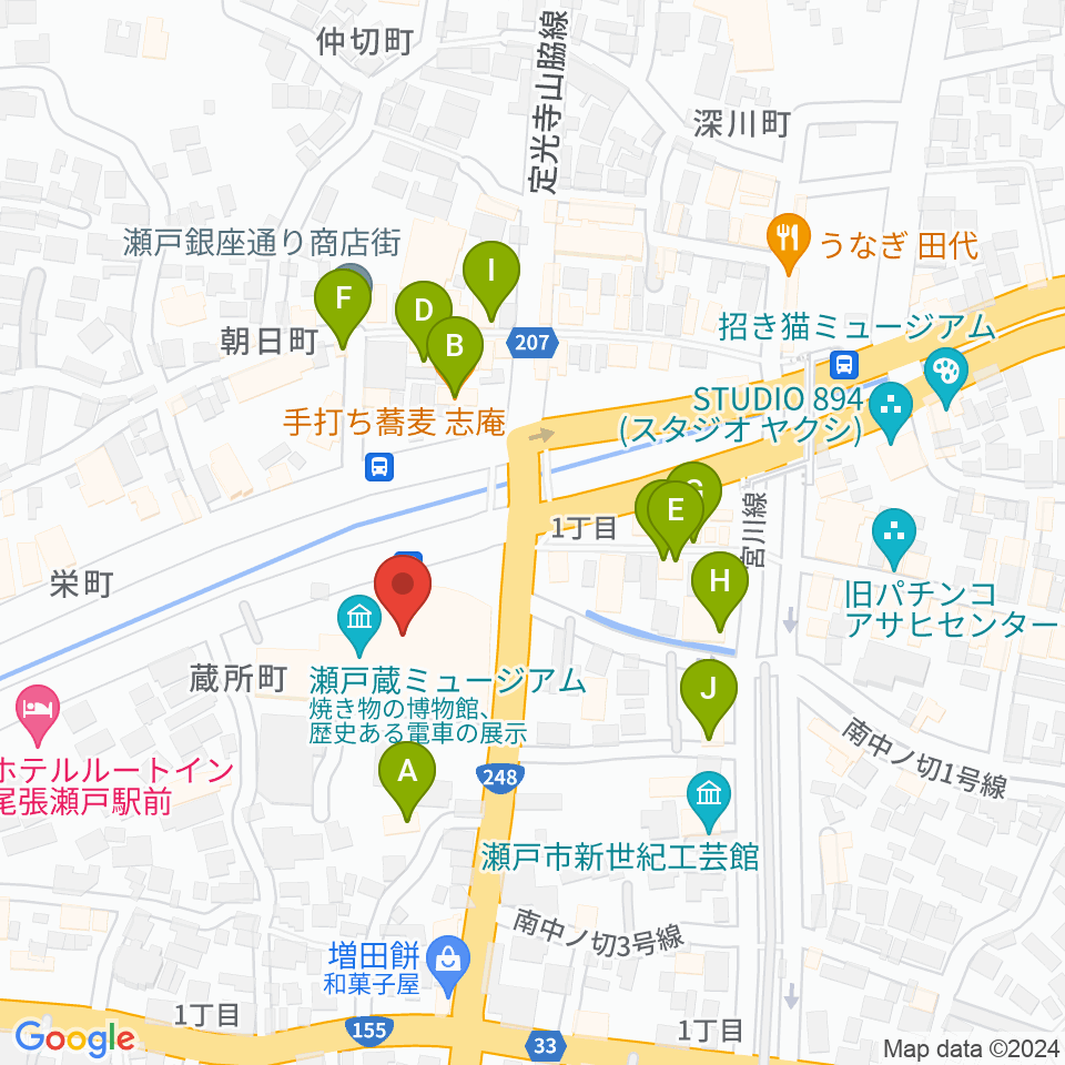 瀬戸蔵周辺のファミレス・ファーストフード一覧地図