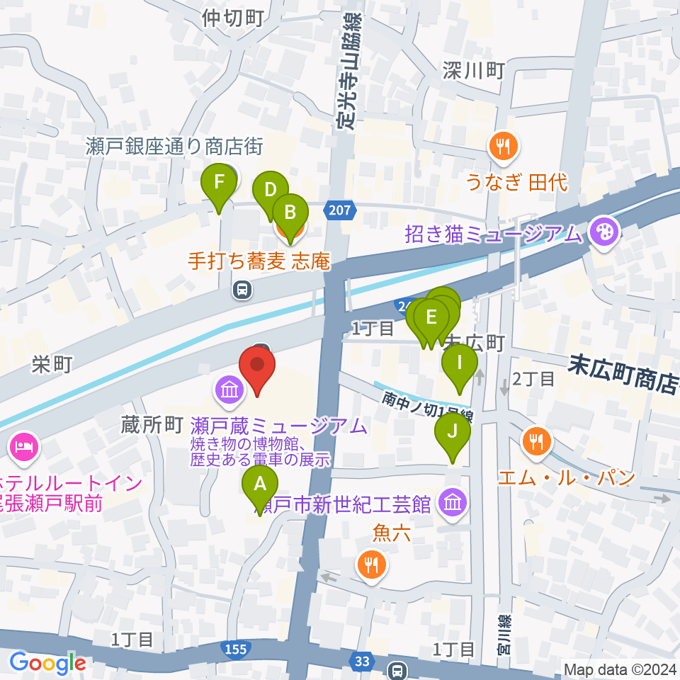 瀬戸蔵周辺のファミレス・ファーストフード一覧地図