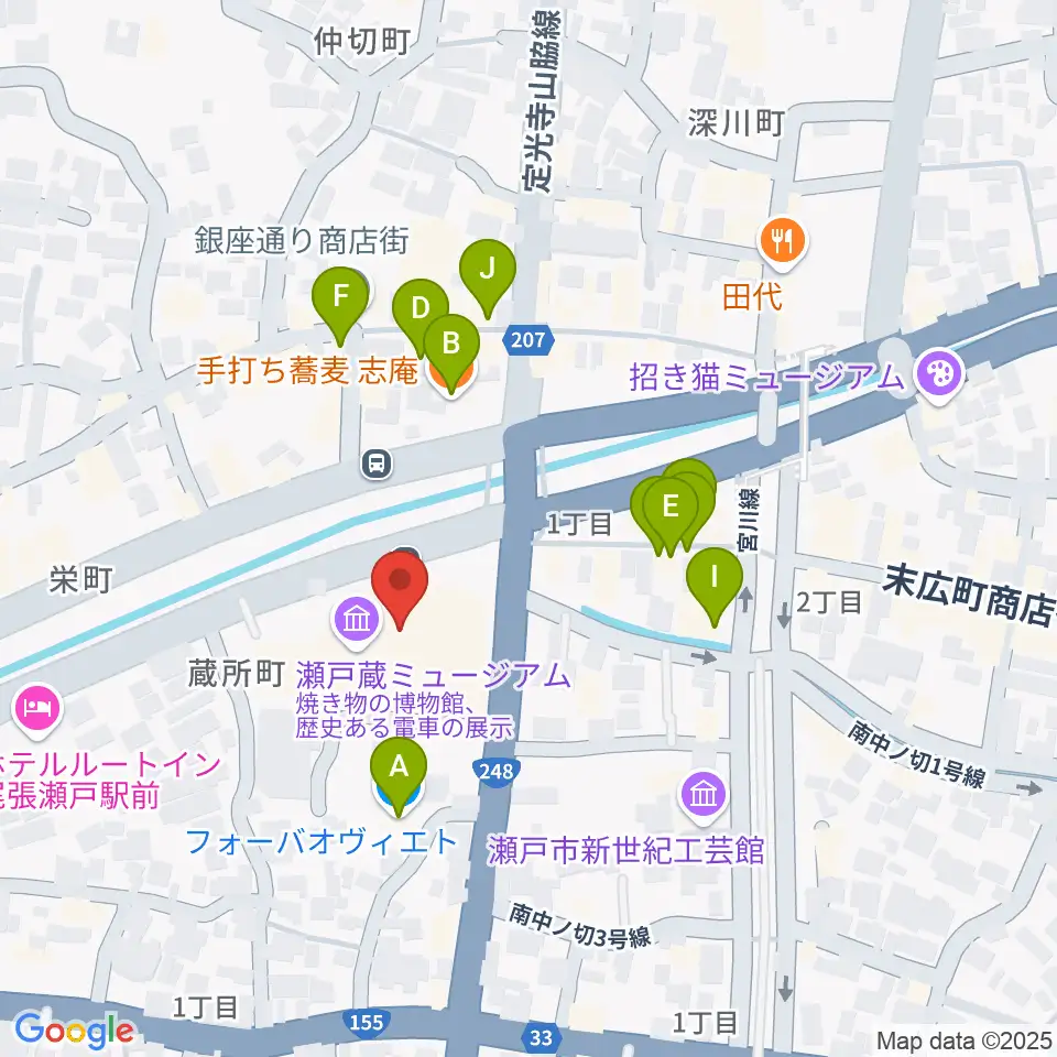 瀬戸蔵周辺のファミレス・ファーストフード一覧地図