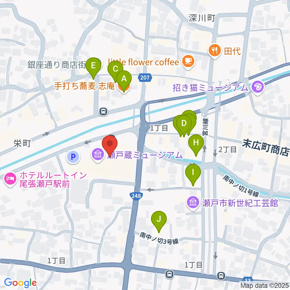 瀬戸蔵周辺のファミレス・ファーストフード一覧地図