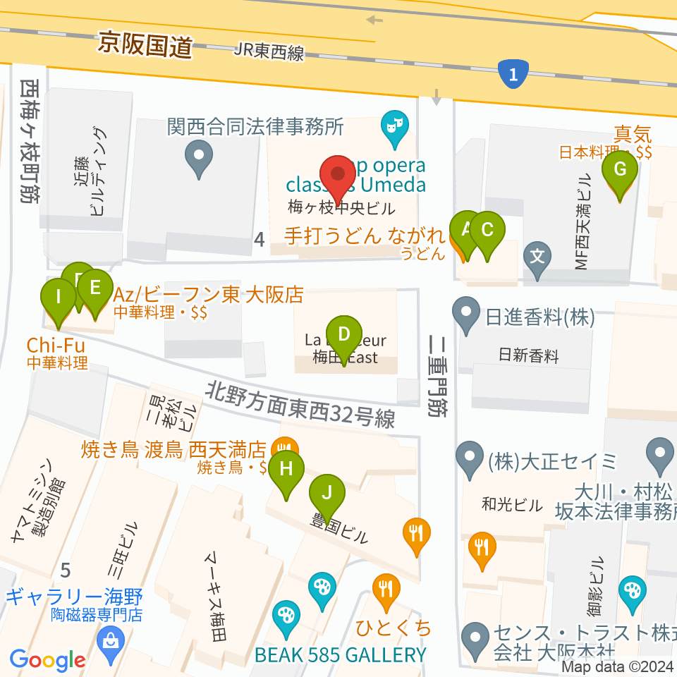ソープオペラクラシックス梅田周辺のファミレス・ファーストフード一覧地図