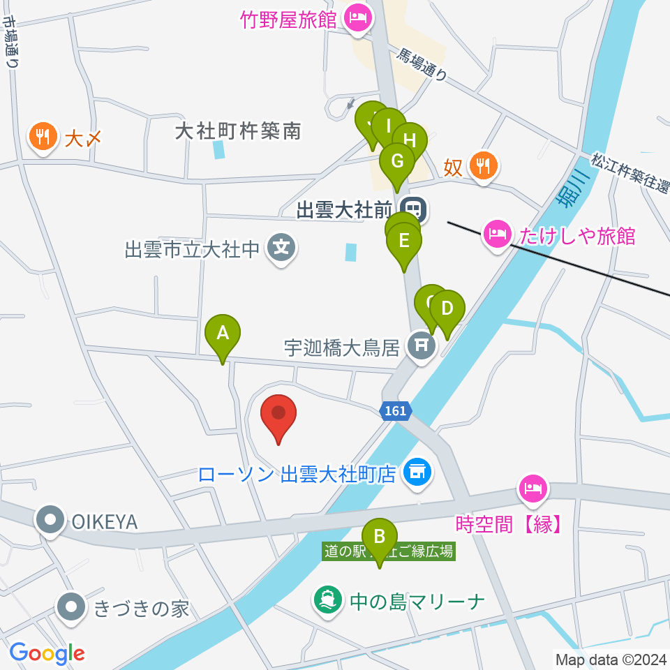 大社文化プレイス うらら館周辺のファミレス・ファーストフード一覧地図