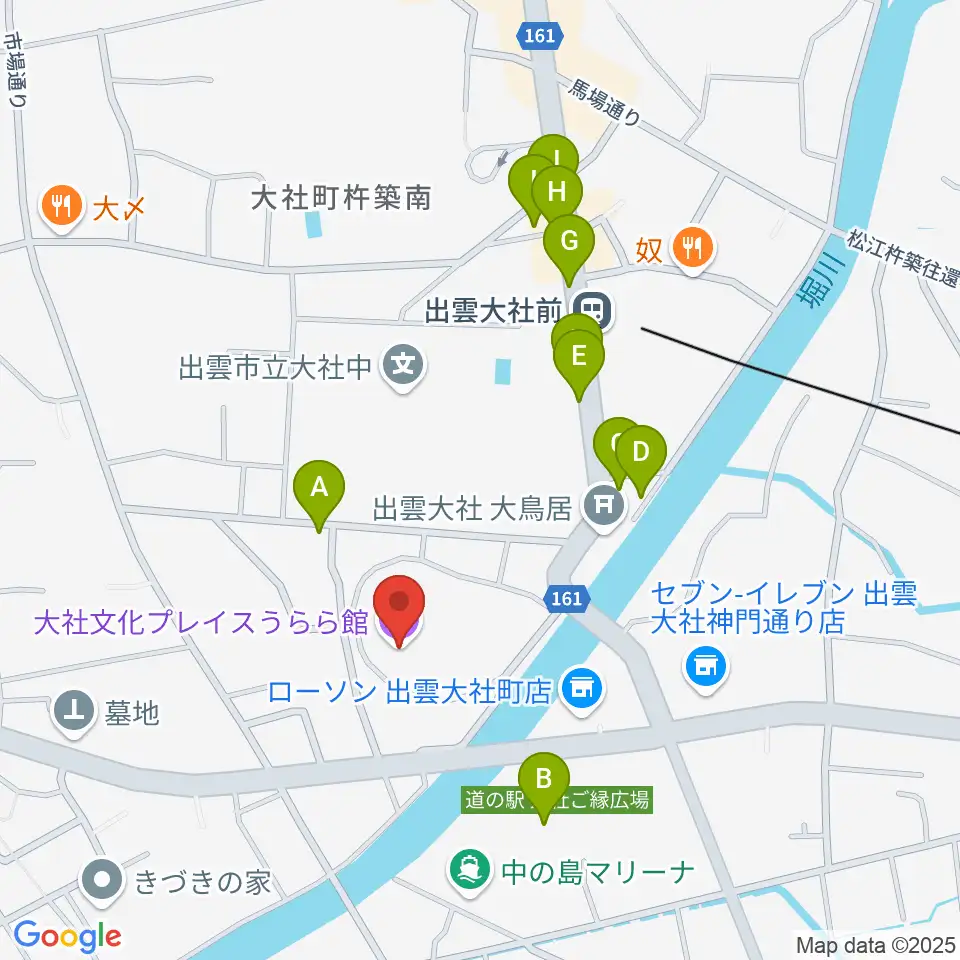 大社文化プレイス うらら館周辺のファミレス・ファーストフード一覧地図