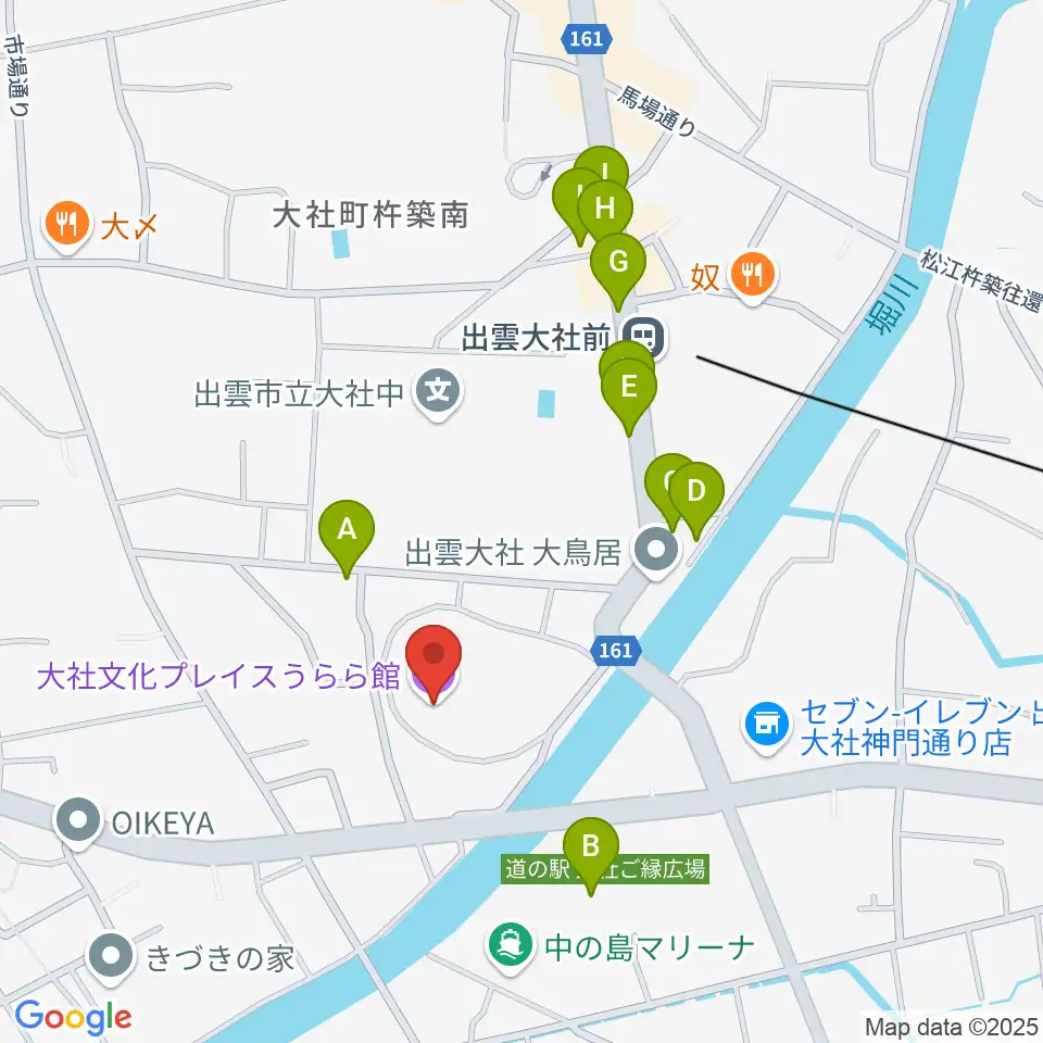 大社文化プレイス うらら館周辺のファミレス・ファーストフード一覧地図