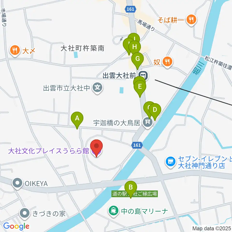 大社文化プレイス うらら館周辺のファミレス・ファーストフード一覧地図