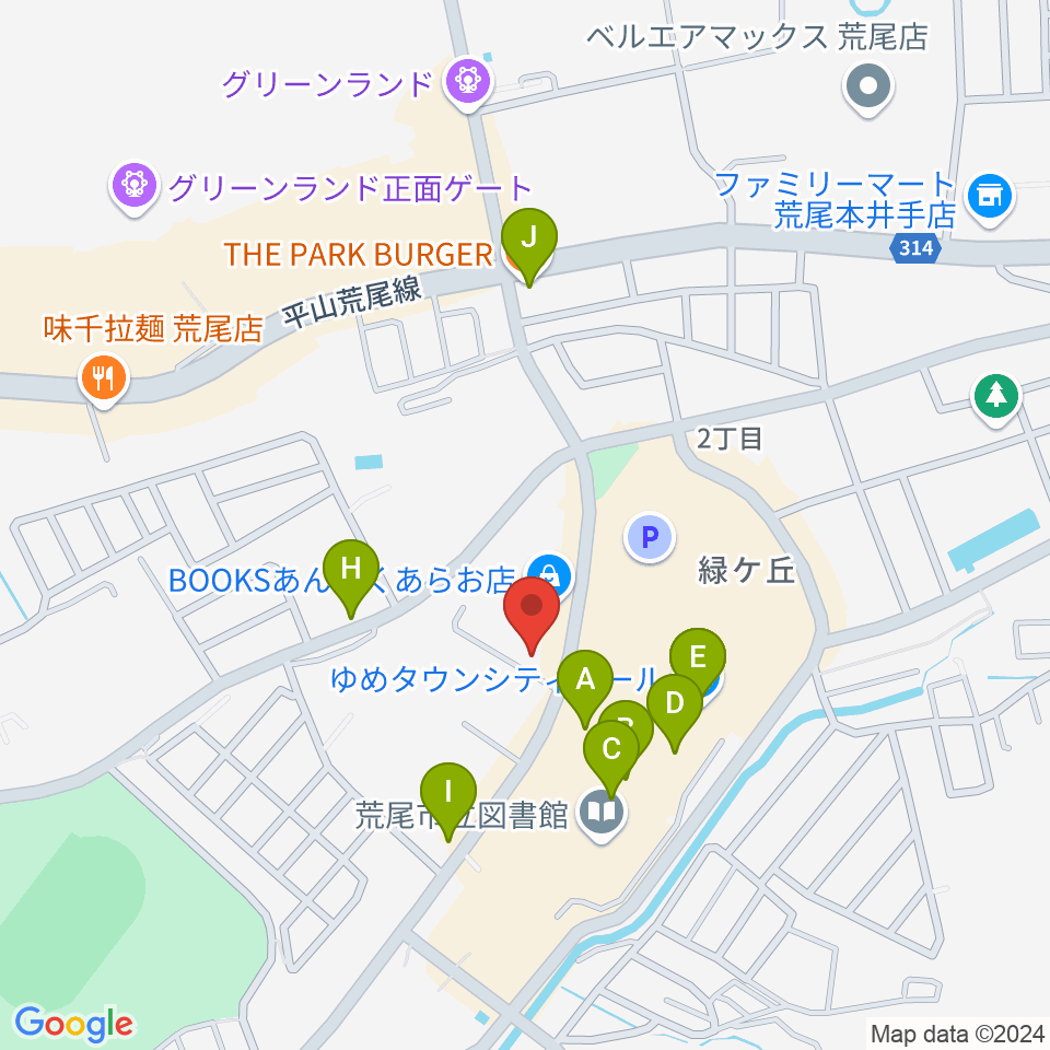 大谷楽器店 荒尾教室周辺のファミレス・ファーストフード一覧地図