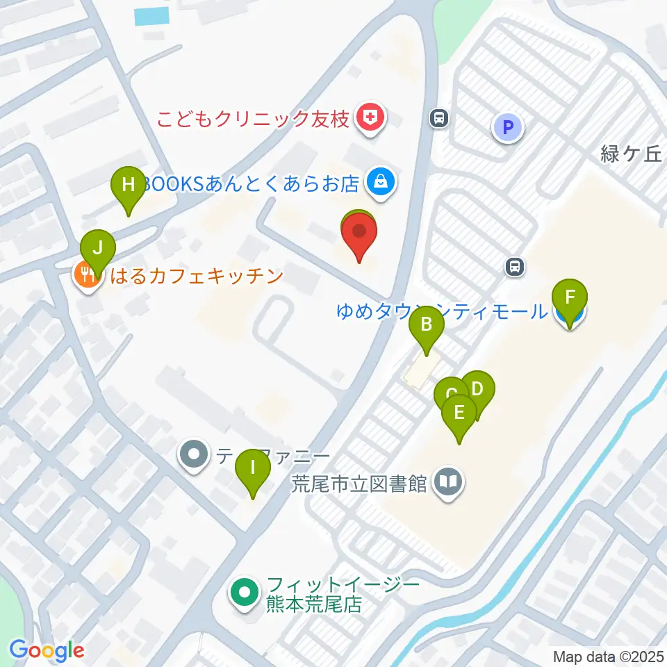 大谷楽器店 荒尾教室周辺のファミレス・ファーストフード一覧地図