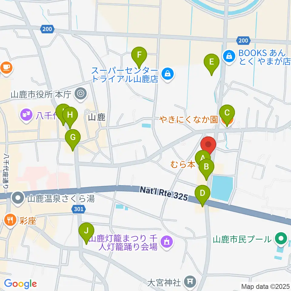 大谷楽器店 山鹿教室周辺のファミレス・ファーストフード一覧地図