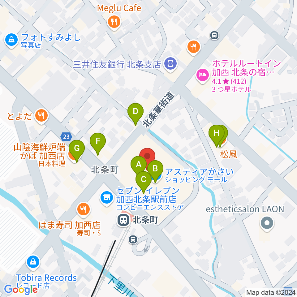 ねひめホール（加西市地域交流センター）周辺のファミレス・ファーストフード一覧地図