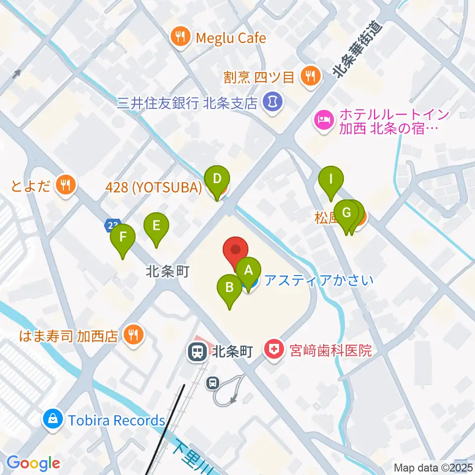 ねひめホール（加西市地域交流センター）周辺のファミレス・ファーストフード一覧地図