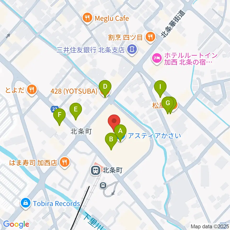 ねひめホール（加西市地域交流センター）周辺のファミレス・ファーストフード一覧地図
