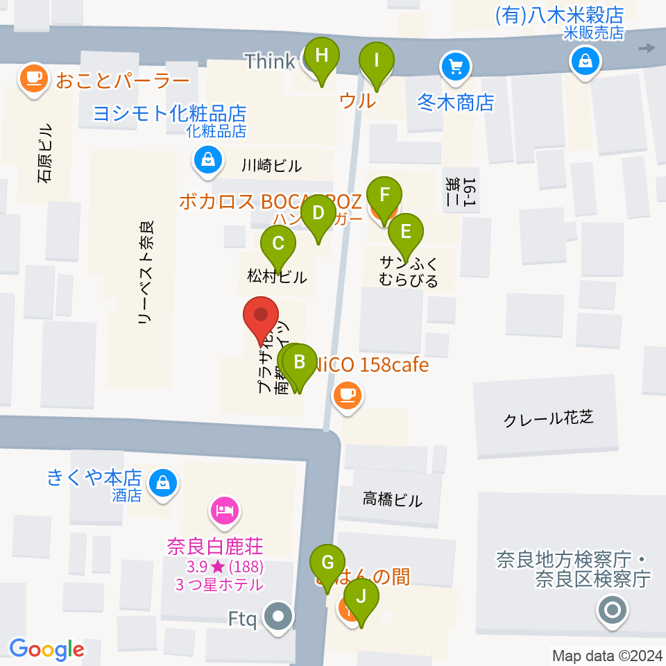 奈良ビバリーヒルズ周辺のファミレス・ファーストフード一覧地図