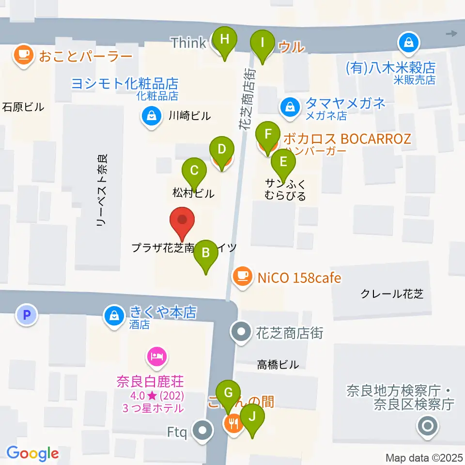 奈良ビバリーヒルズ周辺のファミレス・ファーストフード一覧地図