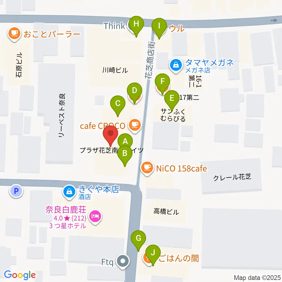 奈良ビバリーヒルズ周辺のファミレス・ファーストフード一覧地図