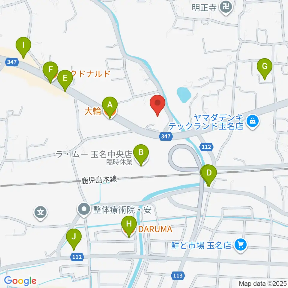 大谷楽器店 玉名教室周辺のファミレス・ファーストフード一覧地図