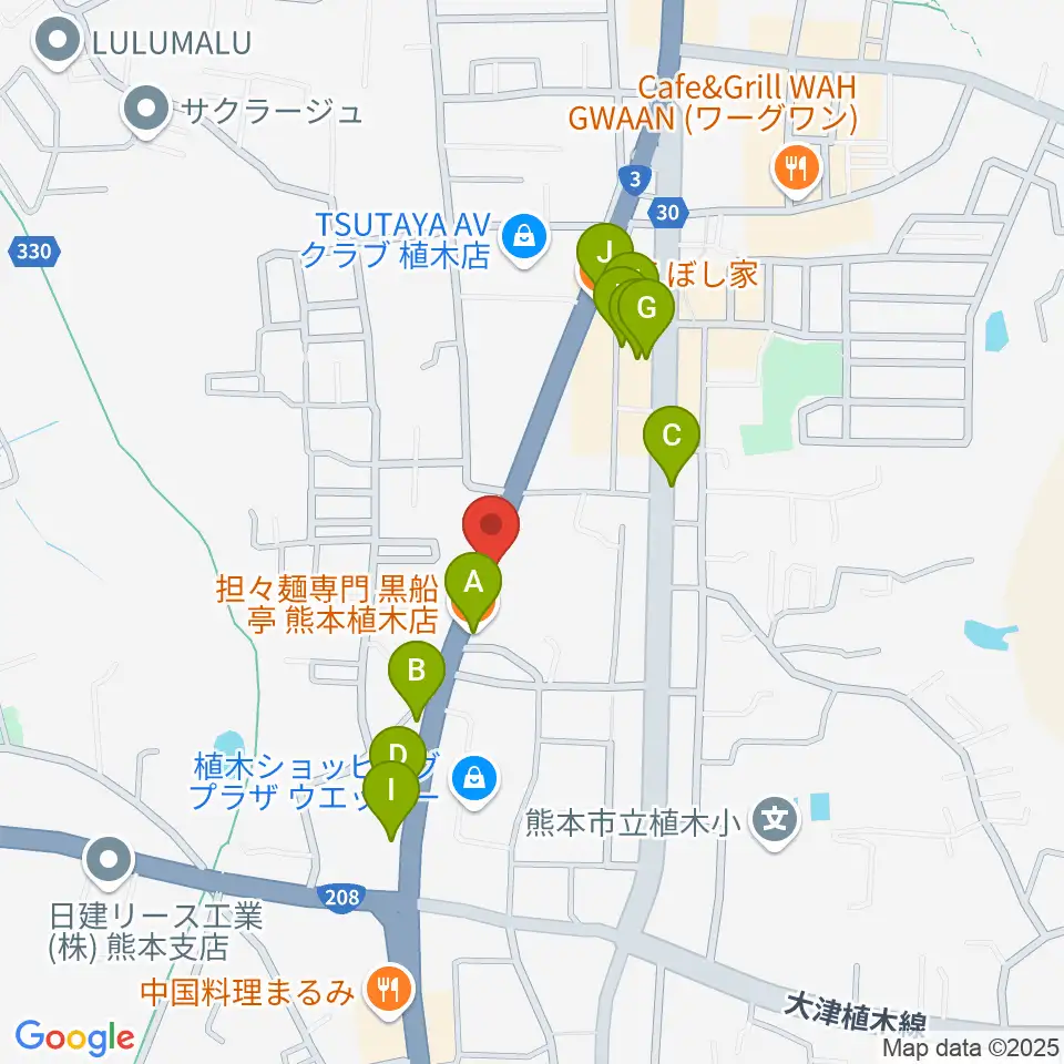 大谷楽器 植木教室周辺のファミレス・ファーストフード一覧地図