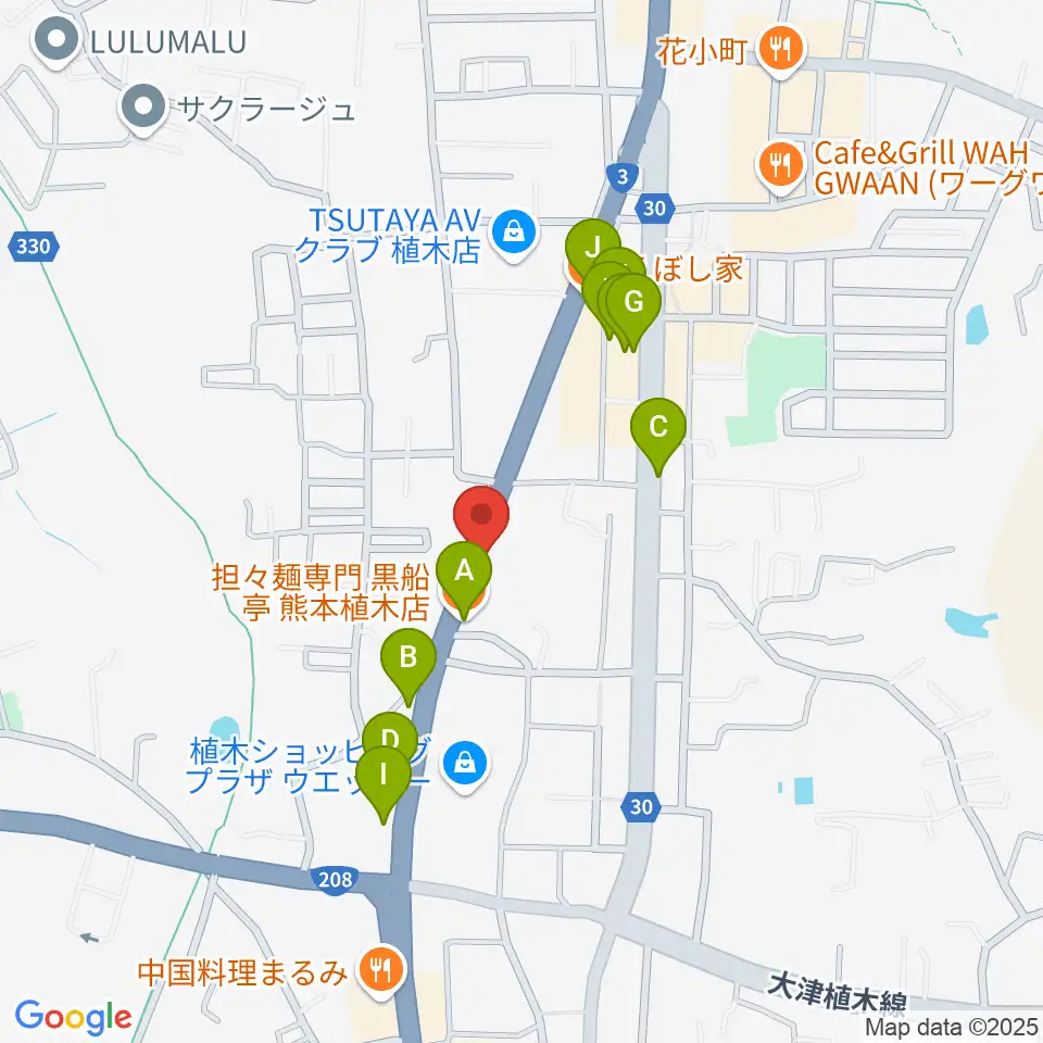 大谷楽器 植木教室周辺のファミレス・ファーストフード一覧地図