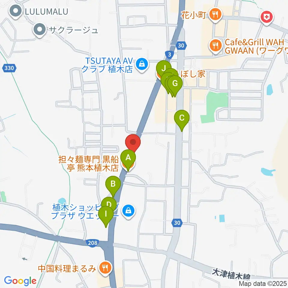 大谷楽器 植木教室周辺のファミレス・ファーストフード一覧地図