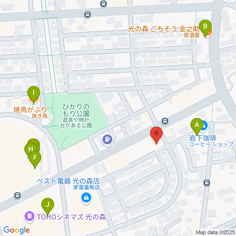大谷楽器 光の森教室周辺のファミレス・ファーストフード一覧地図