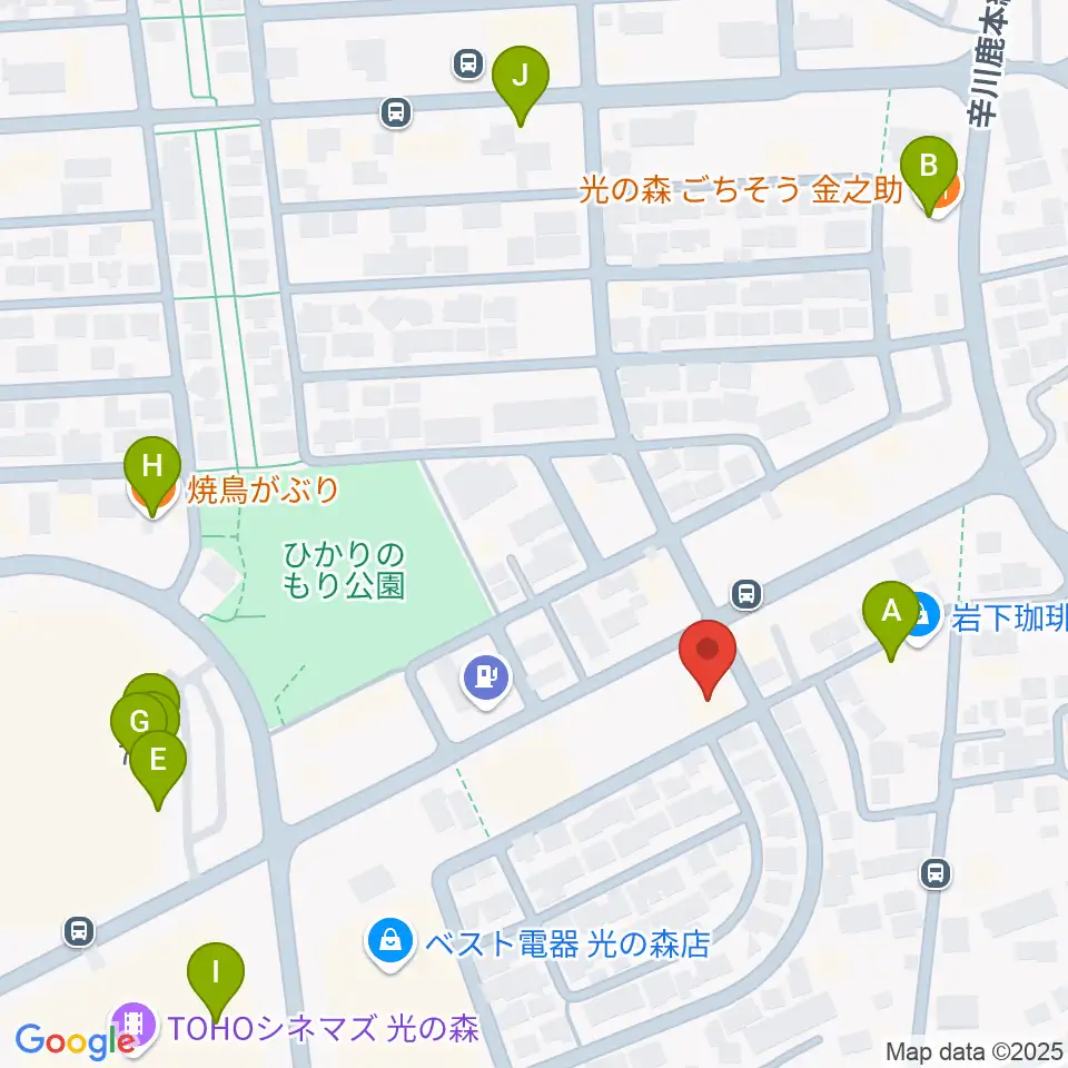 大谷楽器 光の森教室周辺のファミレス・ファーストフード一覧地図