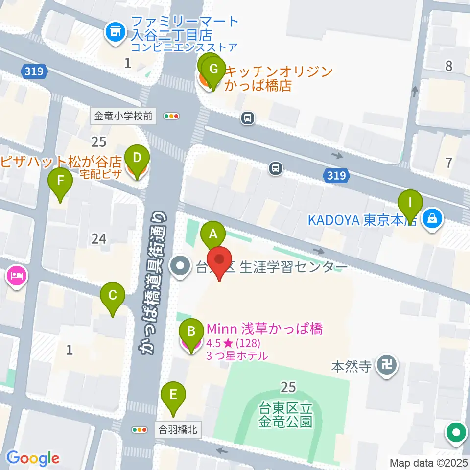台東区生涯学習センター周辺のファミレス・ファーストフード一覧地図